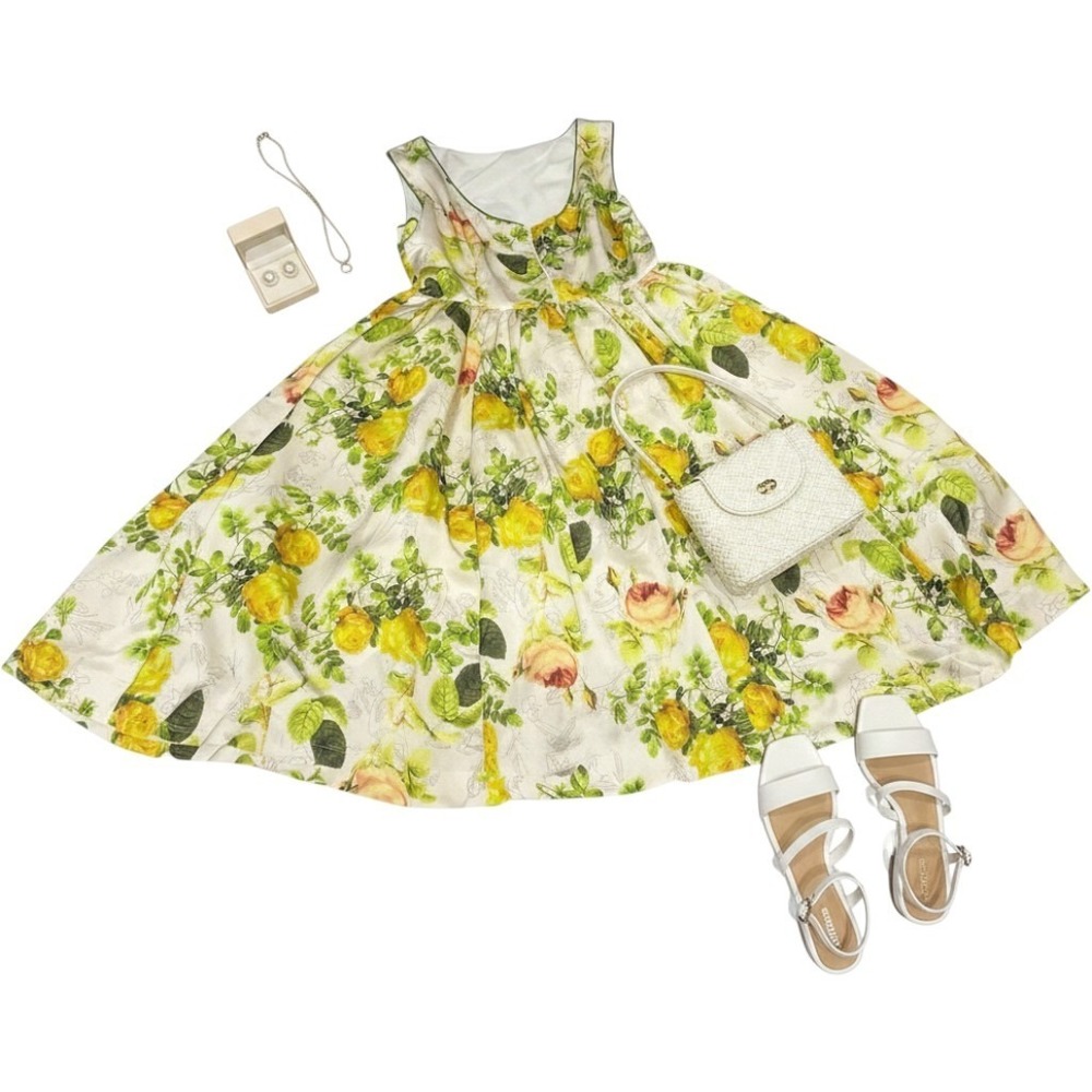 Mr Water Secret Garden Dress Floral Fit Flare Satin Midi XXL Retro Party Event